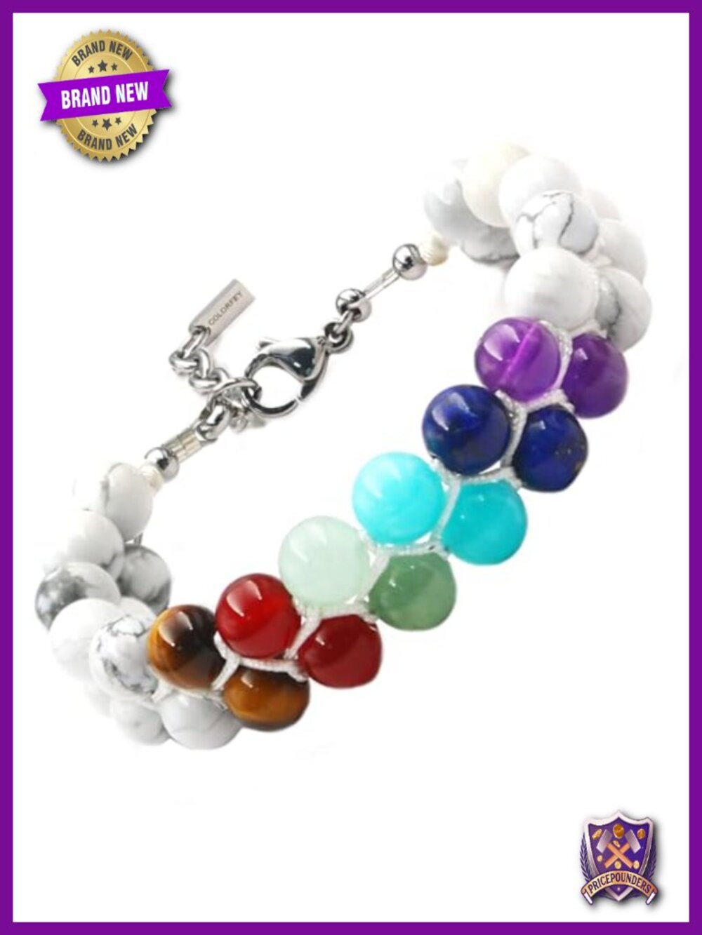 Handmade 7 Chakra Crystal Bracelet Dual Row Tiger Eye Red Agate Aventurine